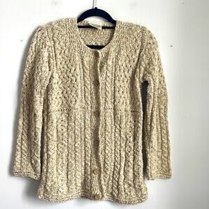Kilronan Knitwear Aran Ireland linen cotton blend knit cardigan sweater XXS